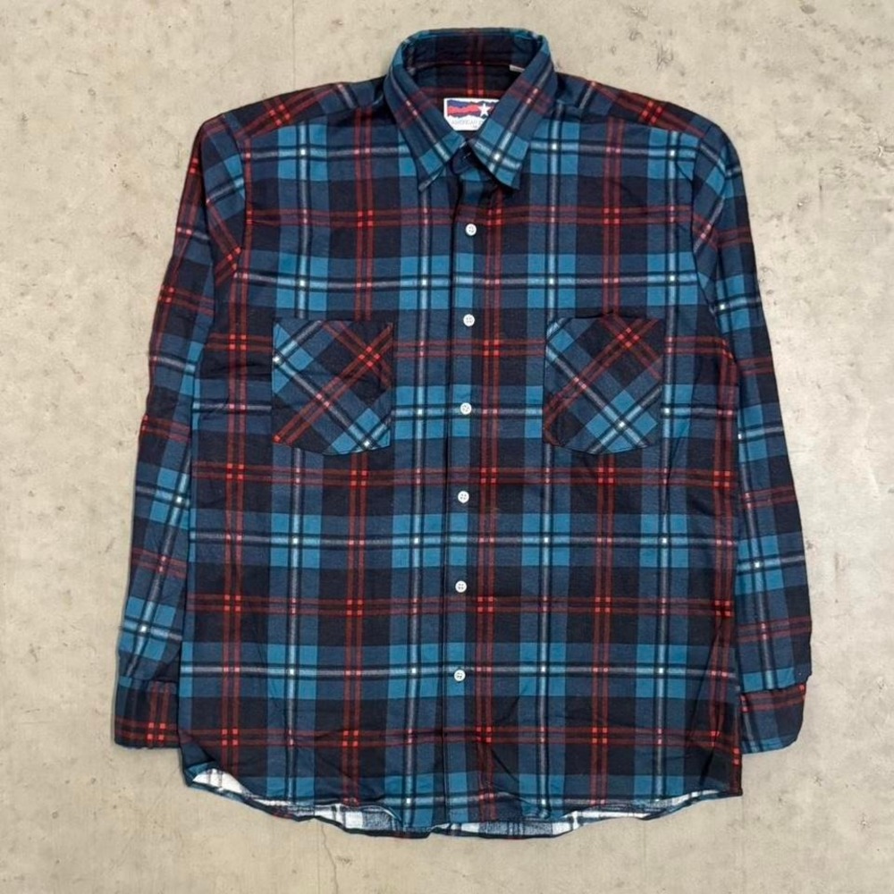 Plaid Blue Red Vintage 90s Button Up Fall Essentials Flannel